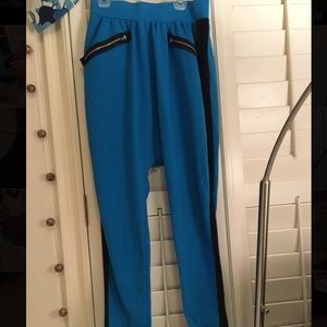 Blue drop crotch/harem pants with elastic waist